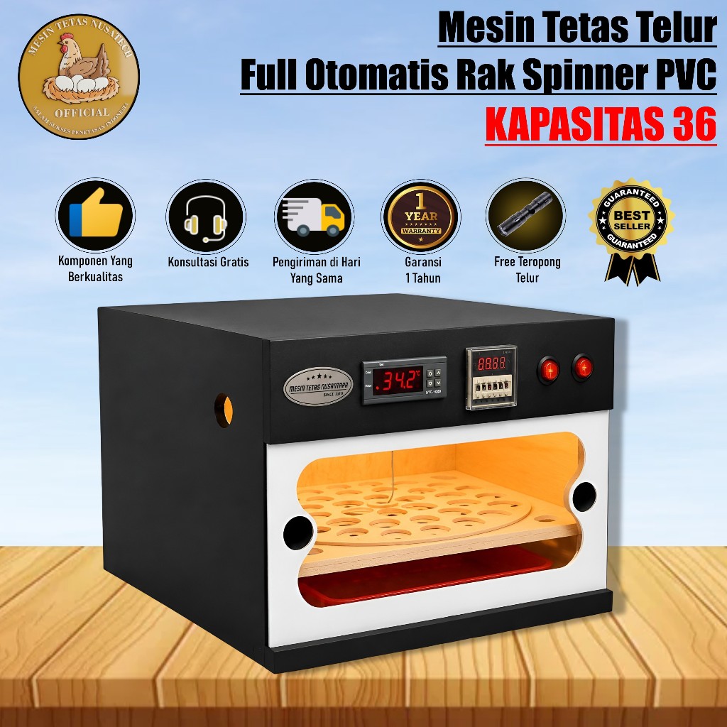 NUSATECH INCUBATOR Mesin Tetas Telur Full Otomatis Kap.36 Rak Spinner PVC Penetas Telur Otomatis