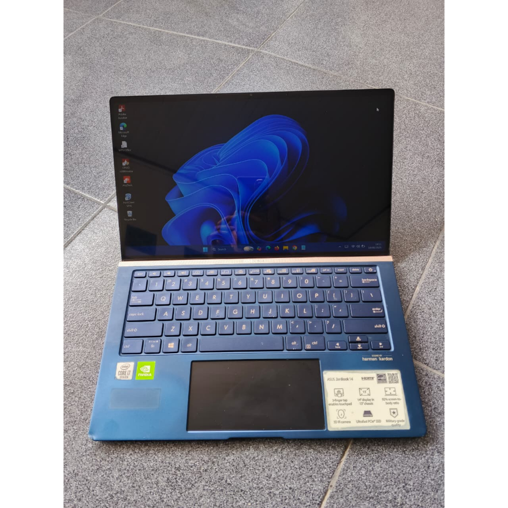 LAPTOP ASUS ZENBOOK 14  (UX434FLC) CORE I7 GEN 10 RAM 16 GB SSD 512 GB  NVIDIA MX250