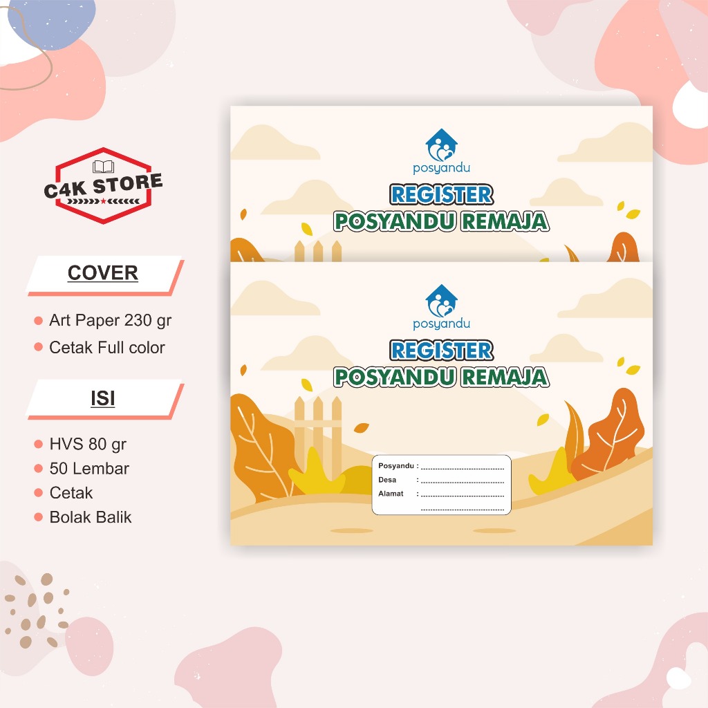 Buku Register Posyandu Remaja F4  | Buku Administrasi Posyandu Remaja | Cetak Cover Full Color