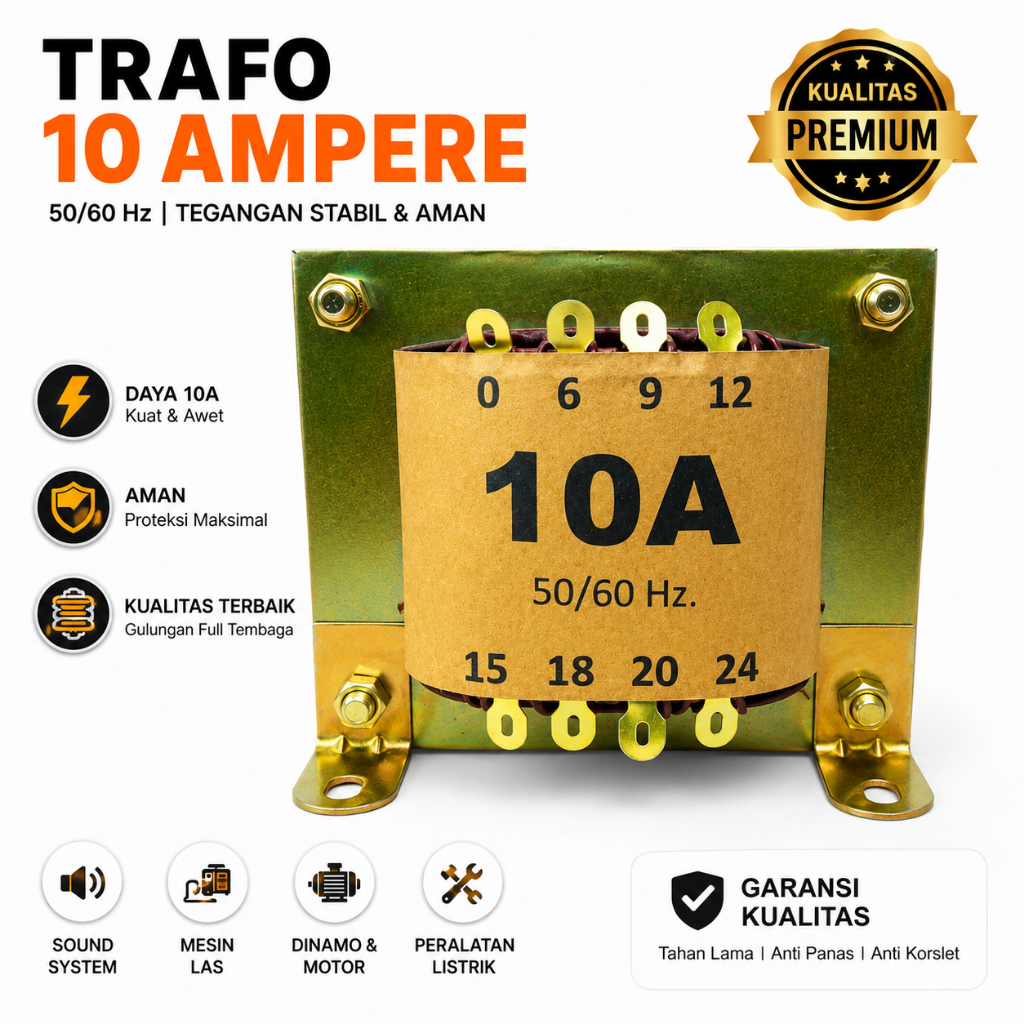 Trafo 10A 24V Non CT 0-24 Volt 10 Ampere 50/60Hz Trafo Power Amplifier PSU Rakitan Elektronik