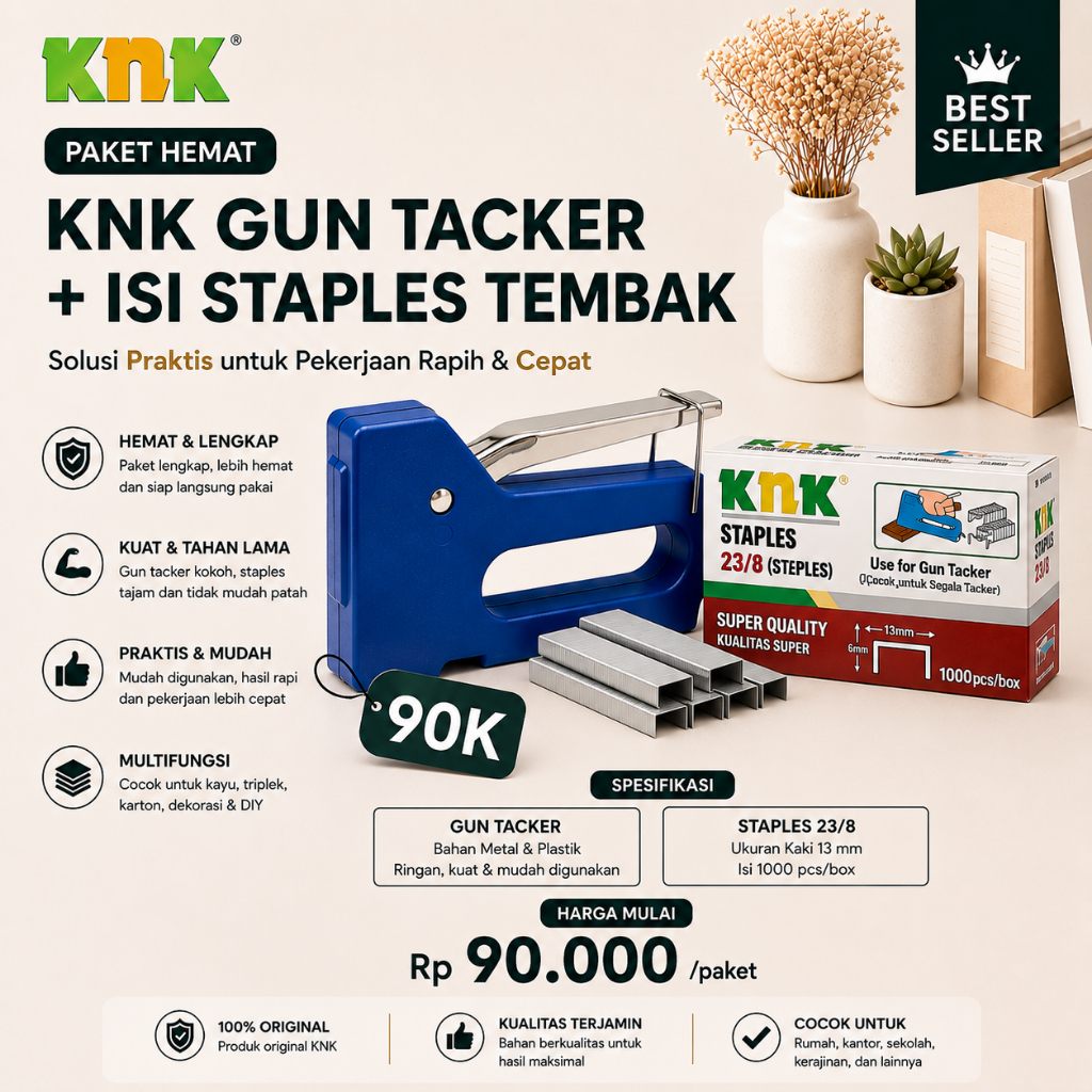 Paket Hemat KNK GT-805 Gun Tacker + Staples 23/8 | Stapler Tembak Multifungsi