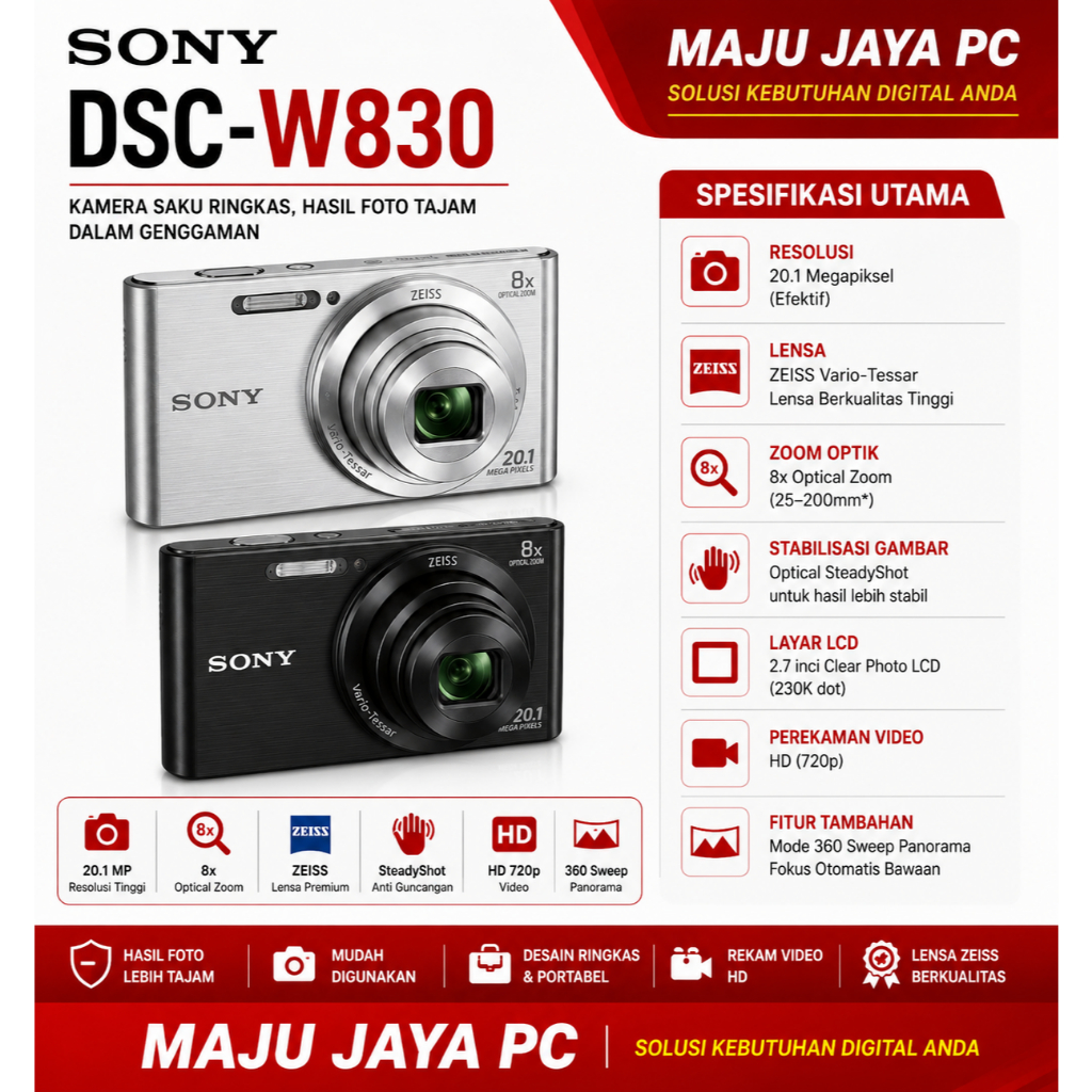 SONY CYBERSHOT DSC-W830 / KAMERA POCKET SONY DSC-W830 BARU DISTRIBUTOR