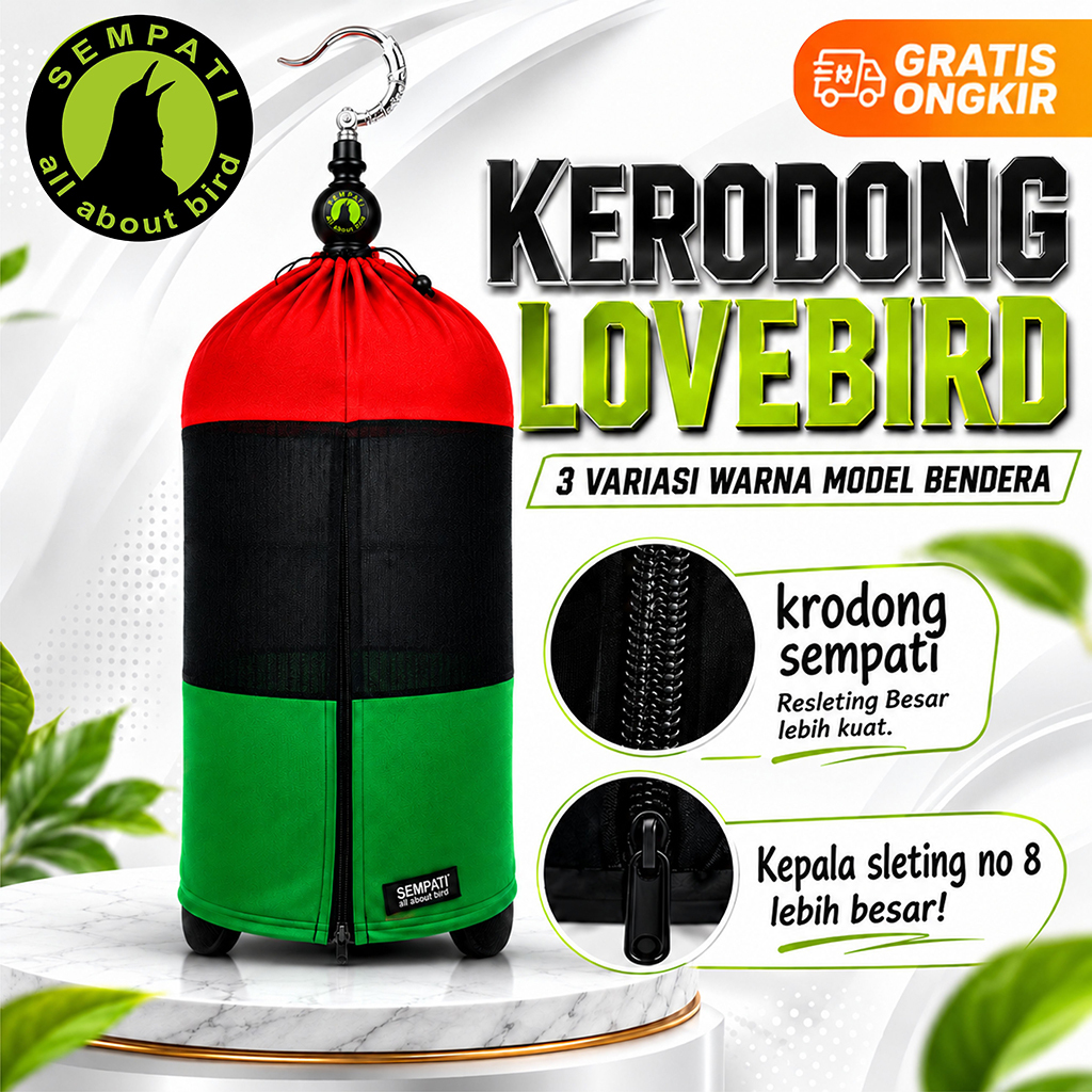 SEMPATI Krodong Lovebird Kapsul 3 Warna Motif Bendera Bahan Kaos Kerodong Sangkar Kandang Love bird 