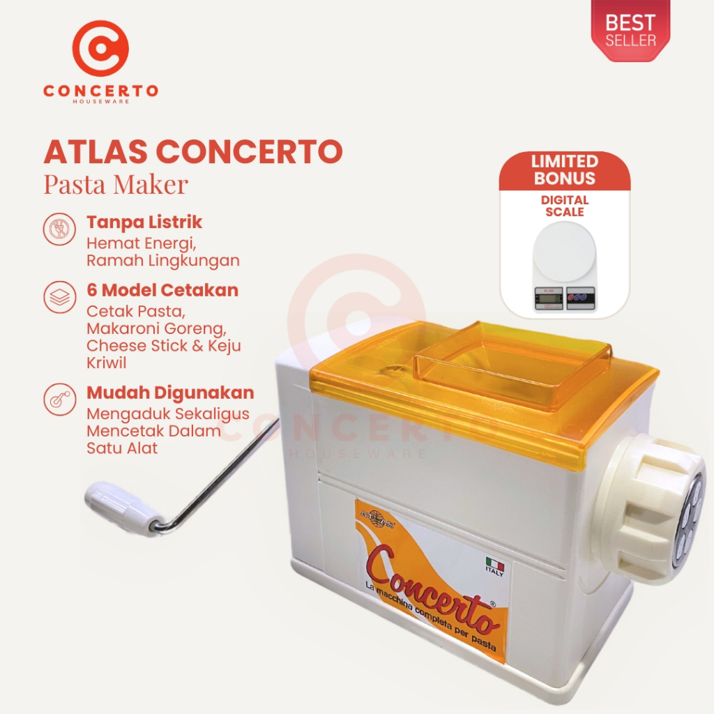 Atlas Concerto Pasta Maker Original Alat Cetak Makaroni Cheese Stick Keju Kriwil 6 Cetakan Manual