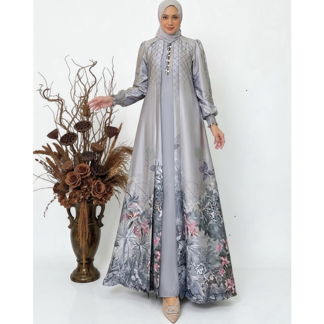 Big Sale [Jemia] Aurora Dress Silk Busui Set Hijab Gamis Wanita Kondangan Elegan Mewah Kekinian