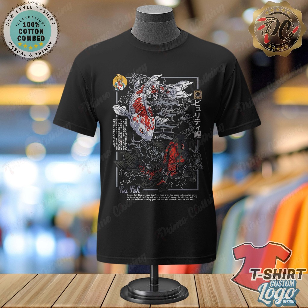 KAOS DEWASA KAOS PRIA & WANITA KAOS HITAM DESIGN LOGO CUSTOM STREET WEAR IKAN KOI