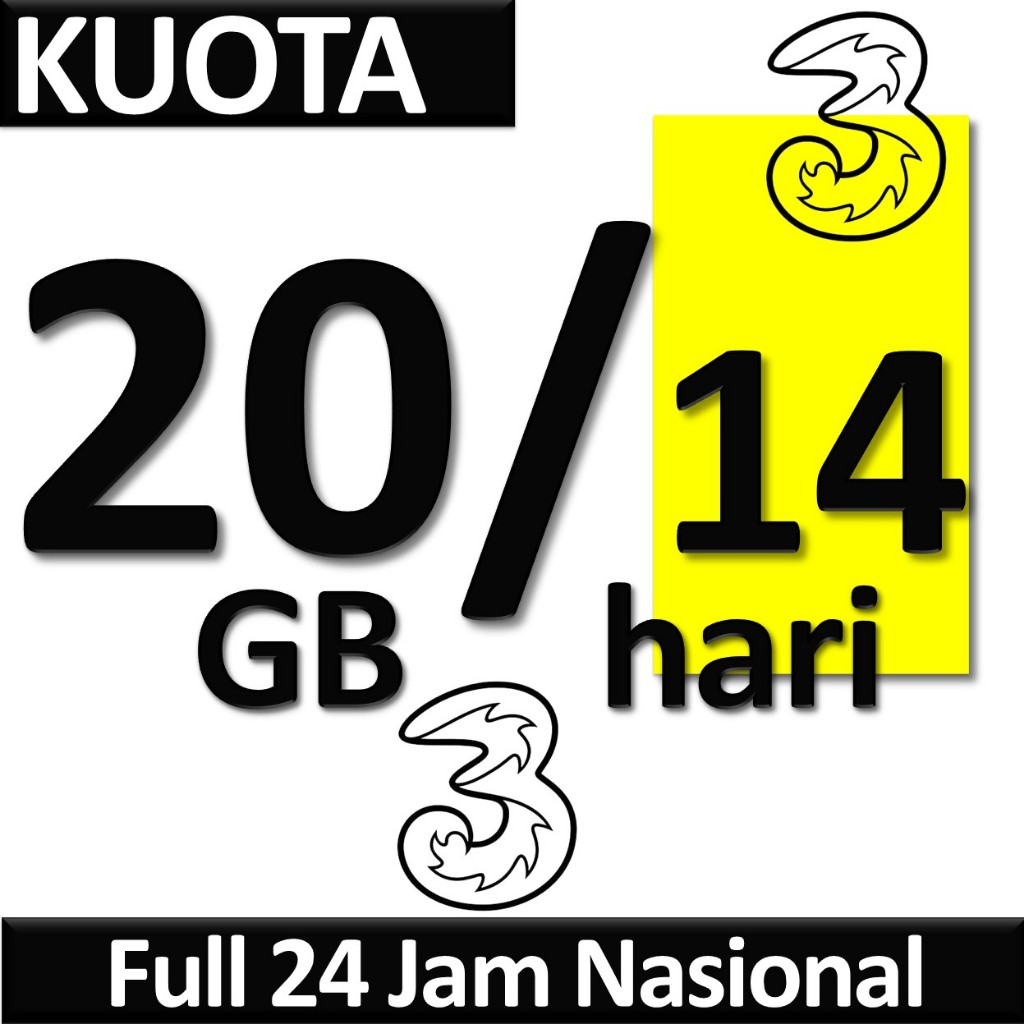 Kuota Tri 3 20GB 14 Hari Full 24 Jam Nasional | Paket Internet Murah