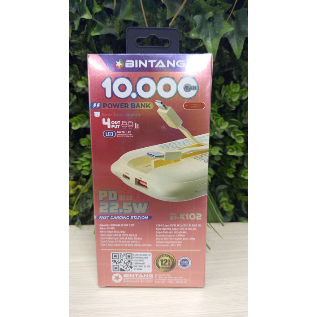 POWERBANK 4 OUTPUT 10000MAH BINTANG 22.5W BT-K102