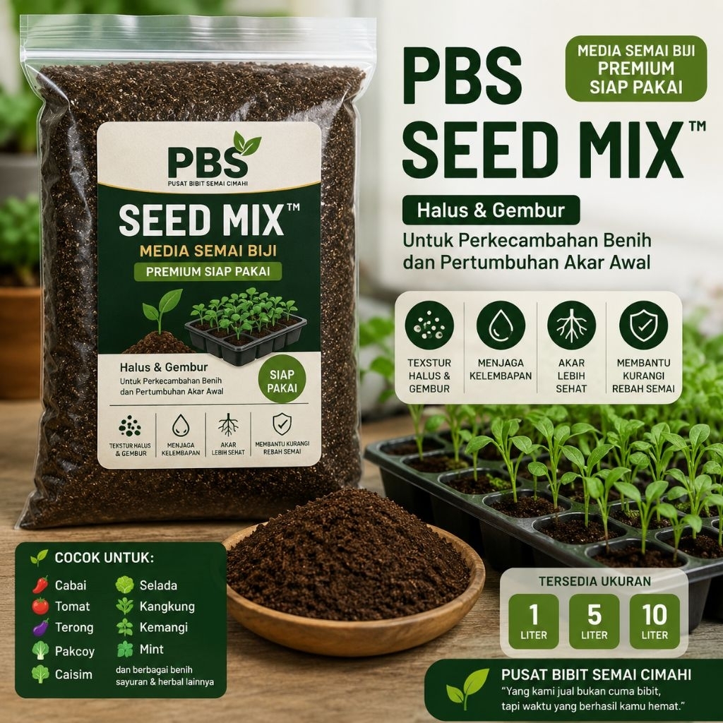 PBS SEED MIX™ Media Semai Biji Premium Siap Pakai | Halus & Gembur | Untuk Cabai, Tomat, Pakcoy, Sel
