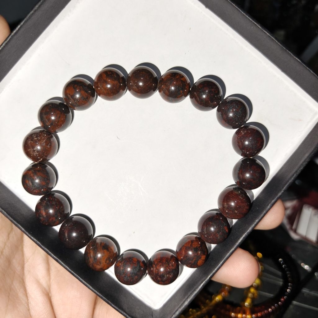 Gelang Natural Iddingsite 10mm - Rare Gemstone + Memo Lab Sertifikat