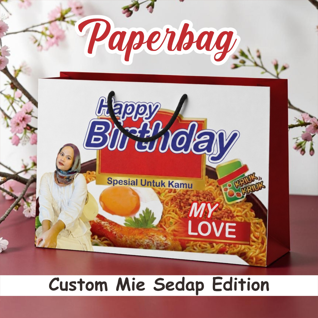 PAPERBAG CUSTOM PAPER BAG MUKA LUCU mie sedap edition Muat box sepatu