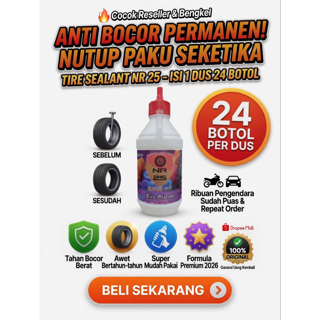 Cairan Ban Tubeless NR 25 350ml Anti Bocor Anti Karat Motor Satuan Asli - Cairan Ban Tubles Motor