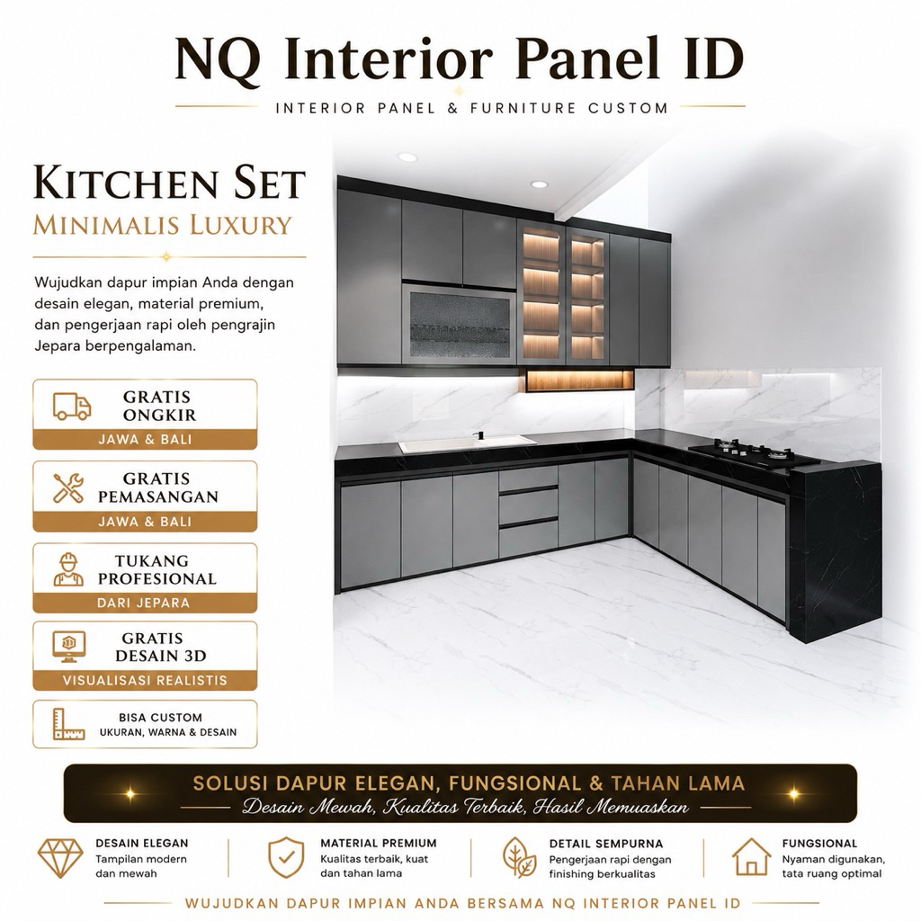 Kitchen Set Letter L Minimalis Custom Kabinet Dapur Atas Bawah HPL