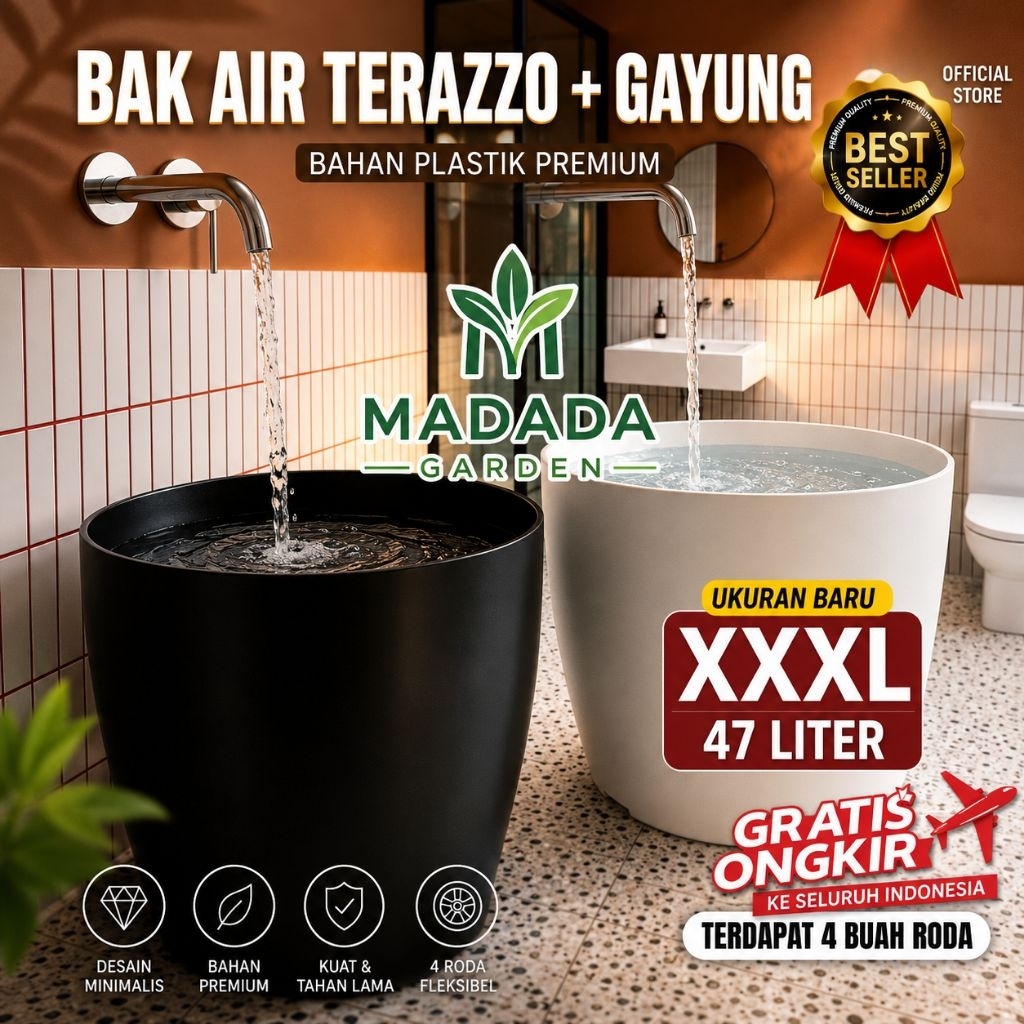Baru Bak mandi roda lovenia 60 ukuran jumbo / Pot plastik Terazzo 45cm plus gayung