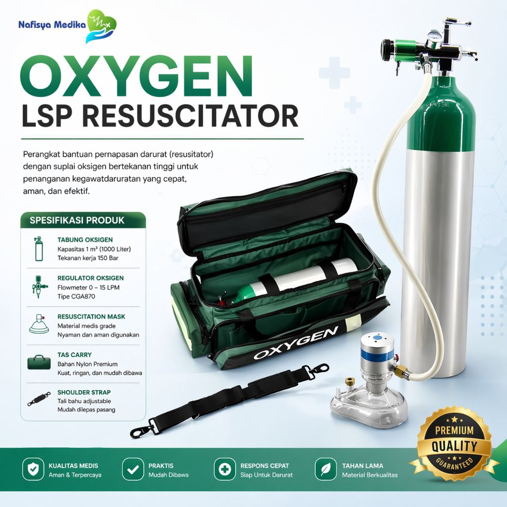 Oxygen LSP Resuscitator Set Tabung Oksigen Medis Portable Lengkap Emergency Kit Ambulance Klinik RS