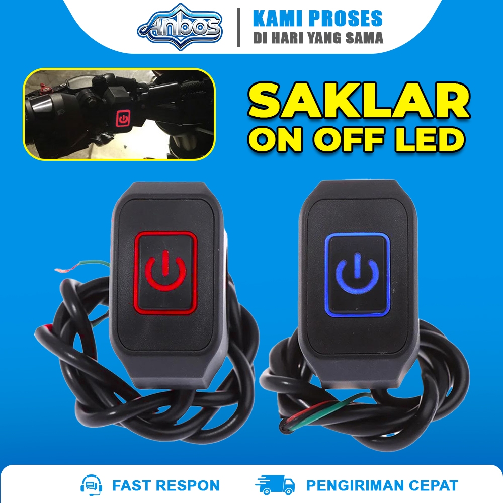 Saklar ON OFF LED Motor Universal 12V Waterproof Tombol Switch Lampu Sorot LED Merah Biru