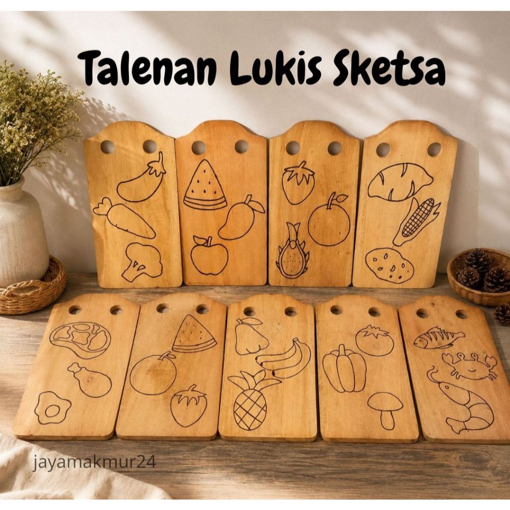 Talenan sketsa lukis | talenan sketsa gambar mewarni buah sayur hewan