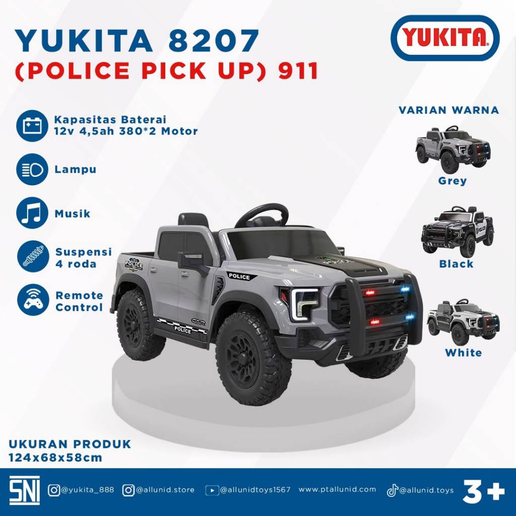 Mainan Mobil Aki Anak Mobil Polisi Yukita 8207 Police Pick up Mobil Polisi