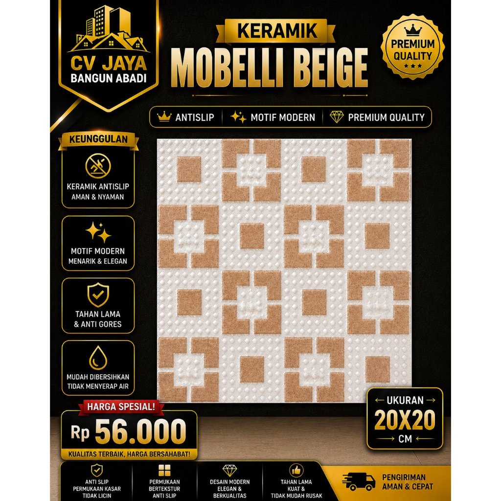 KERAMIK MOBELLI BEIGE 20X20 KERAMIK KASAR COCOCK UNTUK LANTAI KAMAR MANDI