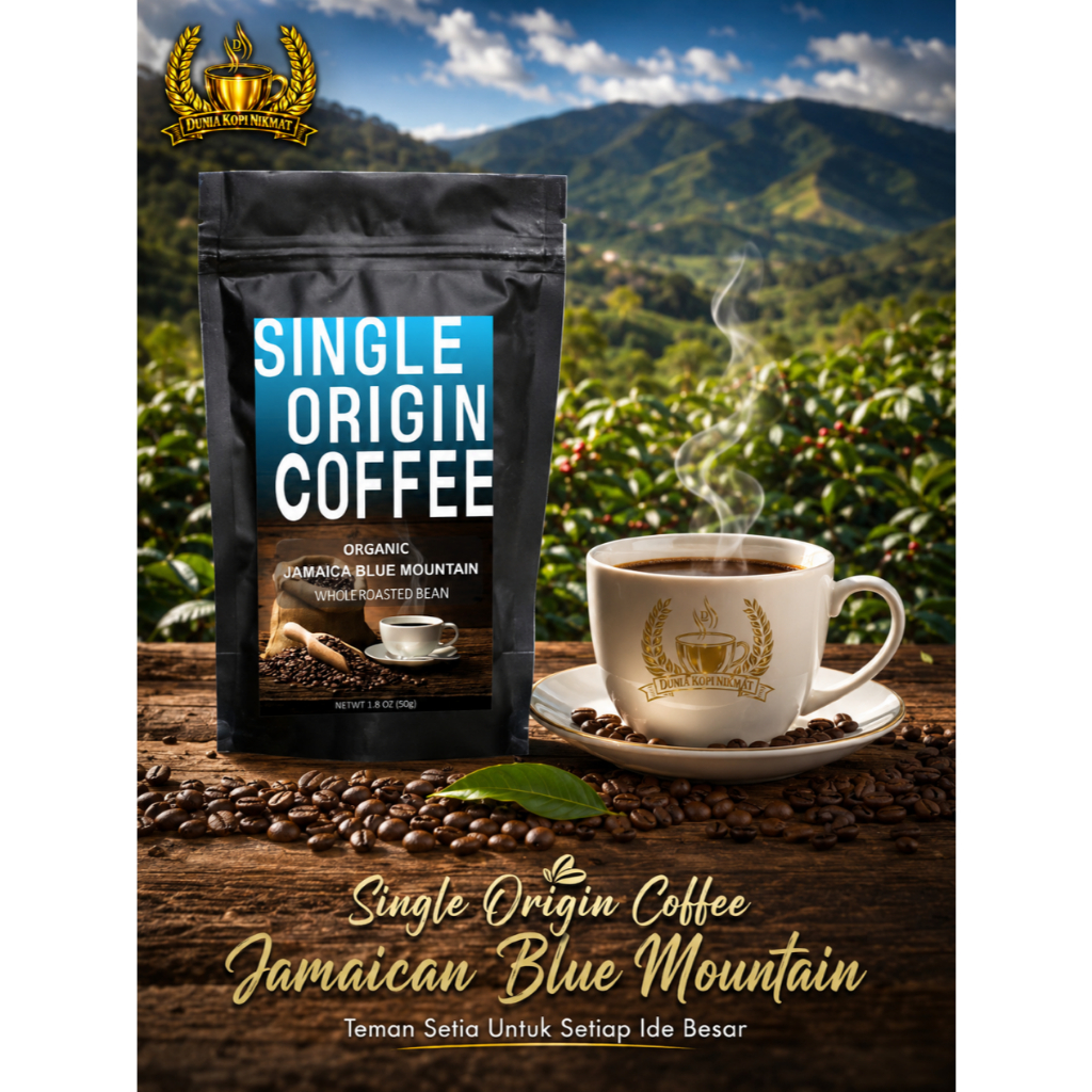 Single Origin Coffee Jamaican Blue Mountain Whole Roasted Bean, Kopi Premium Dunia, Aroma Elegan & R