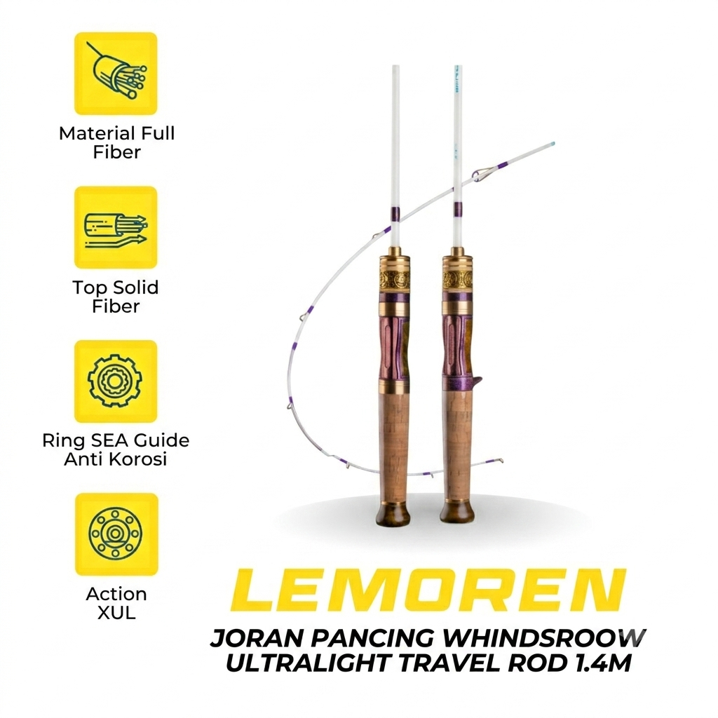 Joran Pancing Lemoren Ultralight Travel Rod 1.4M Action XUL, Full Fiber Solid Tip Ring SEA Guide Ant