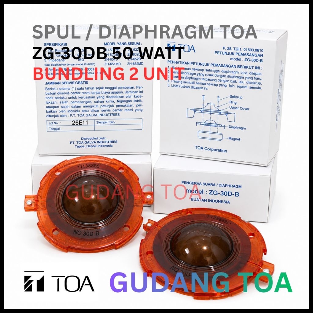 2 UNIT SPUL MEMBRAN TOA ZG-30DB SPUL CORONG SPEAKER TOA ZG 30 50 WATT