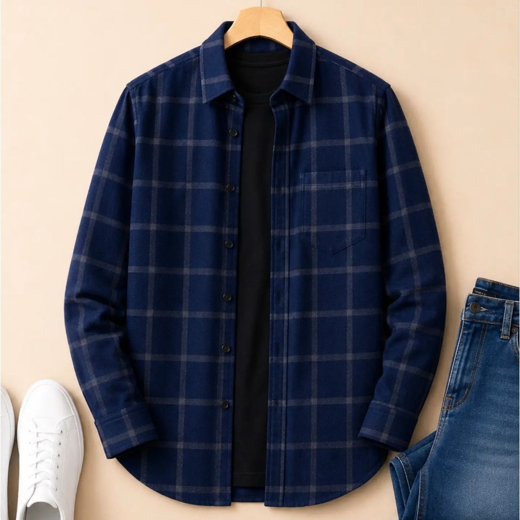 F2D Kemeja Flanel Grey Cream Elegant Best Seller / flanel/hem pria/ flanel pria/ kemeja flanel/ eigh