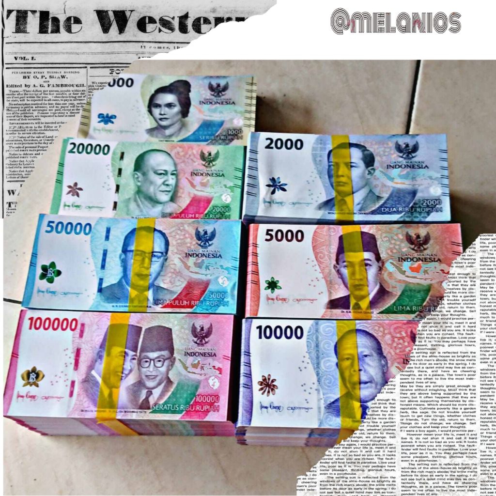 100 Lembar Uang Mainan Model Baru - Bahan Glossy Halus, mainan edukasi anak mainan peran, pecahan 20