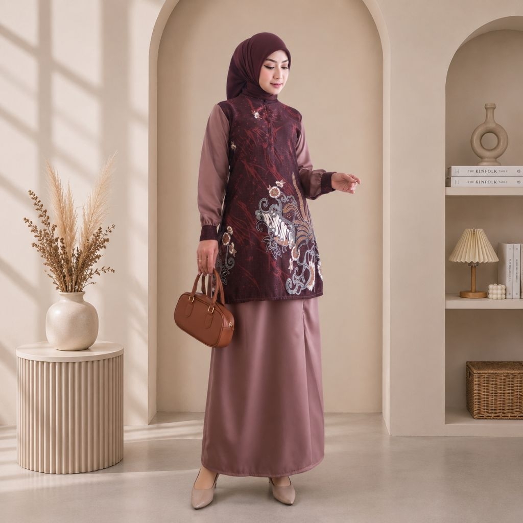 Keynara - One Set Larissa Kurung Melayu Katun Toyobo Mix Batik Doby Stelan