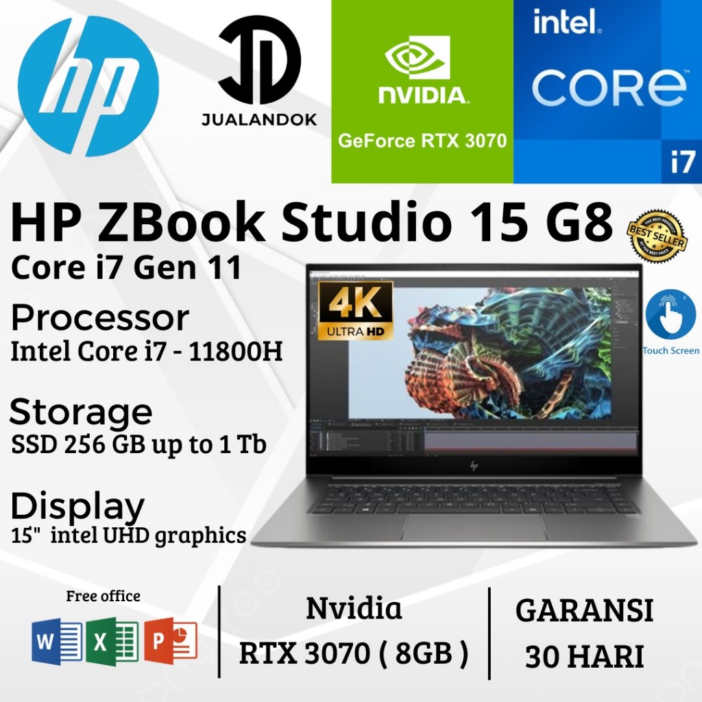 Laptop HP ZBook Studio 15 G8 Core i7 Gen 11 - 32GB - SSD 1TB - 15 inch - RTX 3070 8GB - TouchScreen 