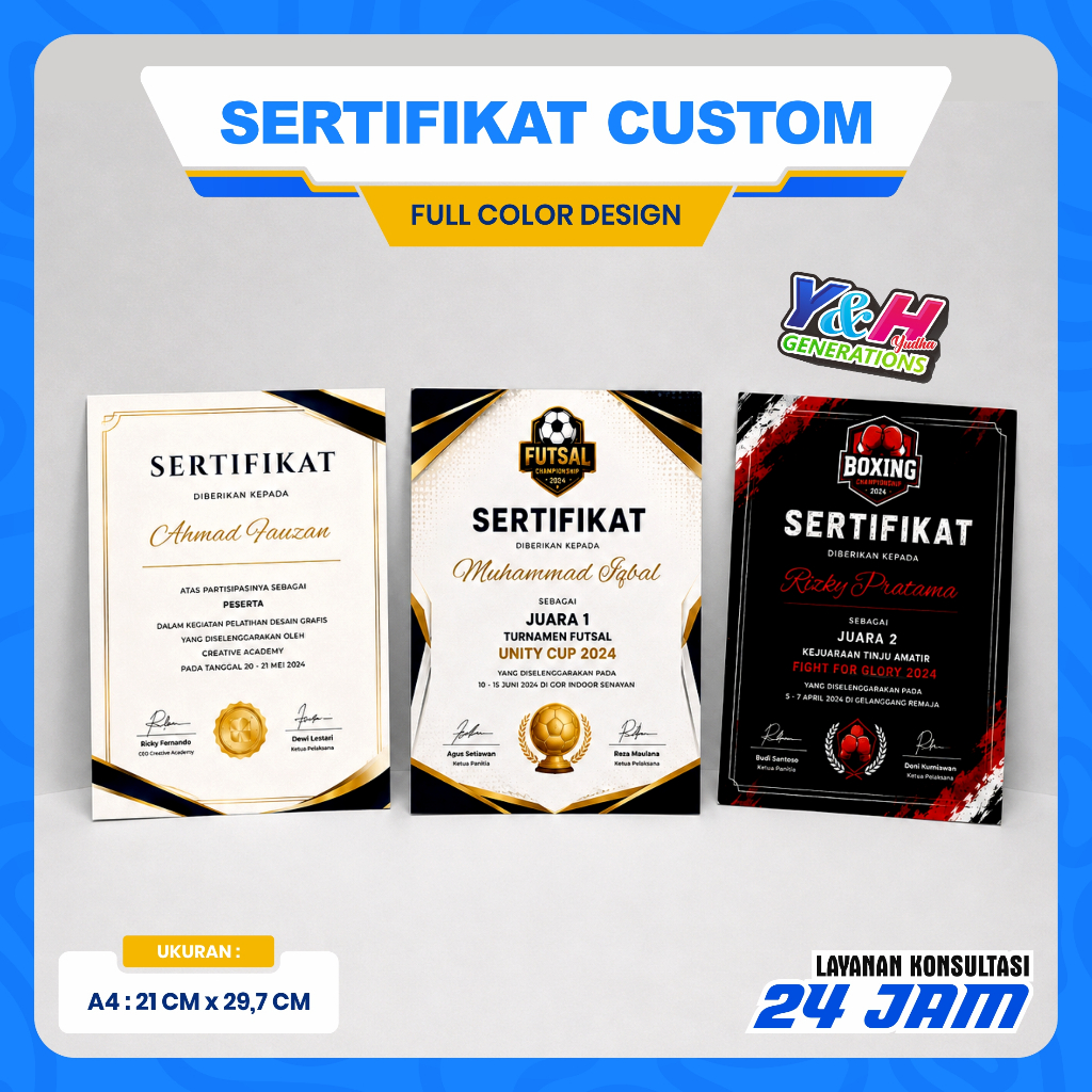 Sertifikat custom komputer shotokan karate piagam prestasi pelatihan gratis dsain y&h yudha grafika