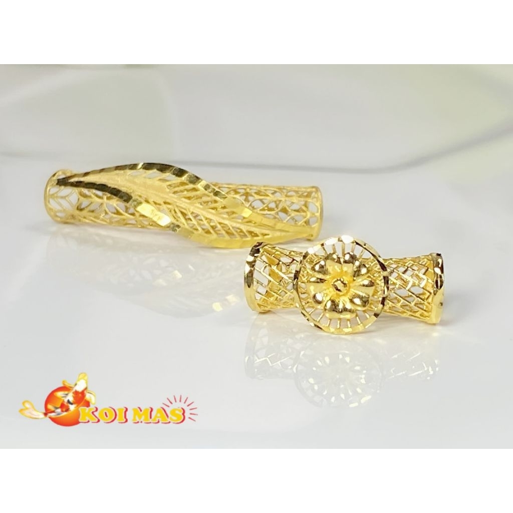 Charm Emas Model Pipa Kerawang Elegan Motif Bunga, Daun