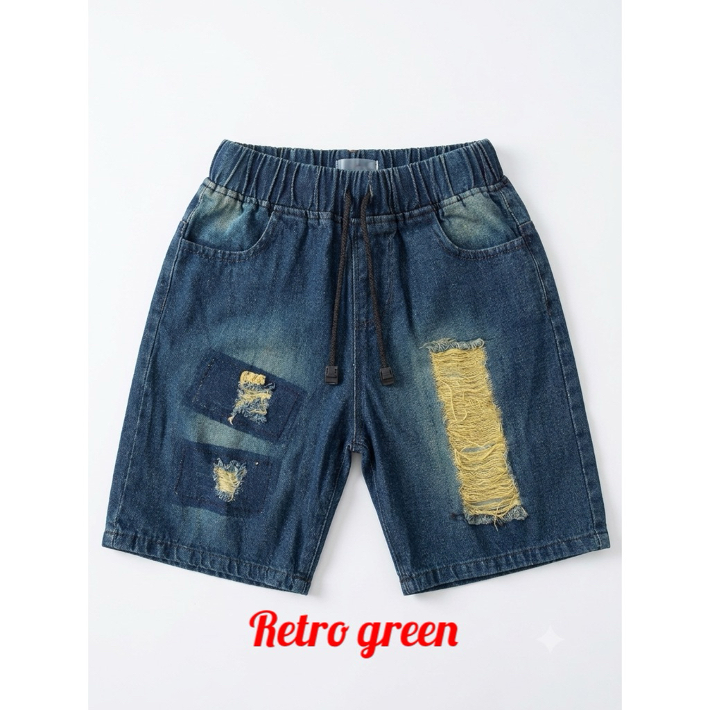 rhodium CELANA PENDEK JEANS SOBEK ANAK LAKI LAKI USIA 1-12 TAHUN matt jeans 10 oz
