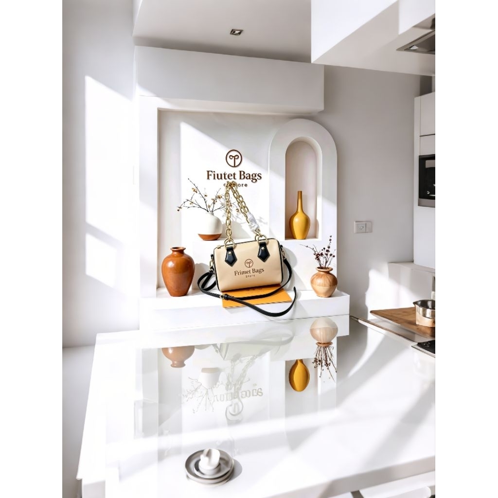 Prime Bags Store - Tas Selempang Wanita-Tas Hitam Mini Model Speedy Tabung Rantai Gold Tas Selempang