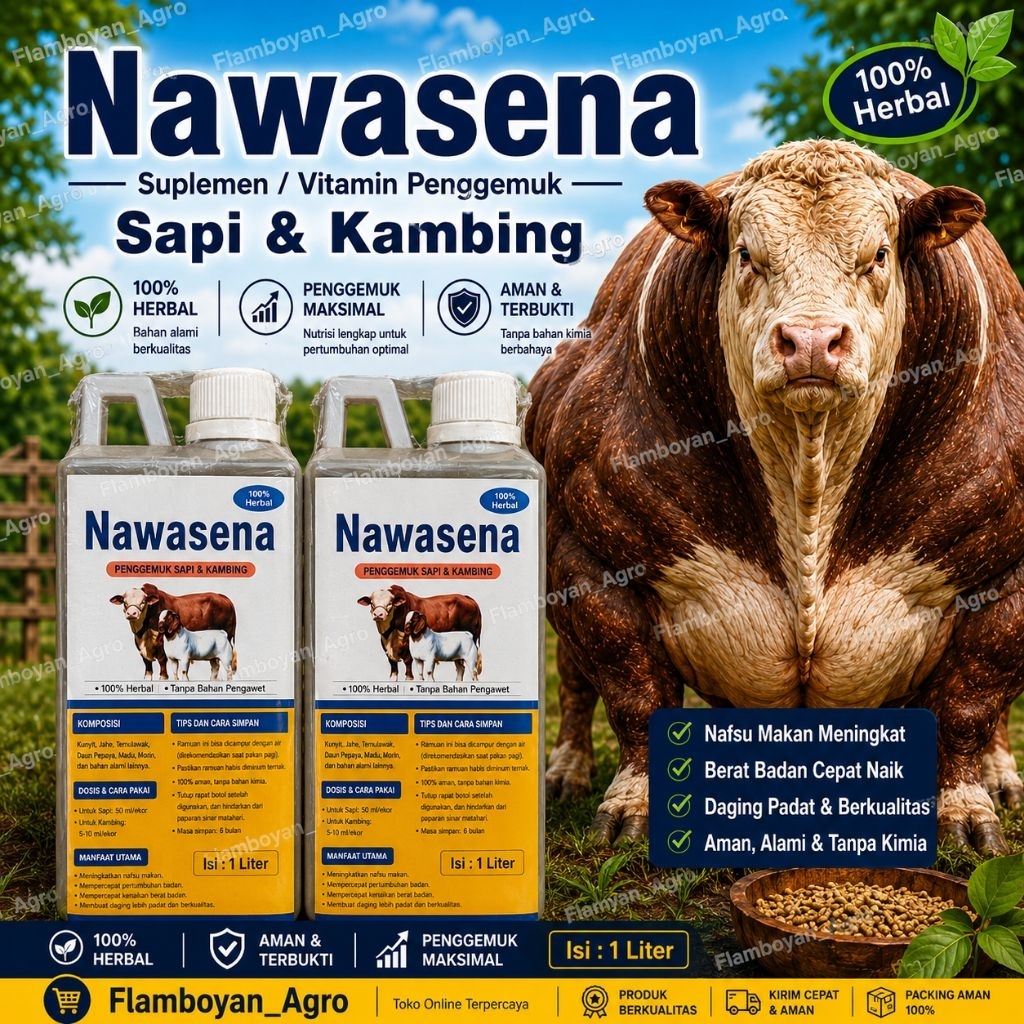 NAWASENA Suplemen Herbal Penggemuk Sapi Kambing | Penghasil Bobot Maksimal Ternak Sehat