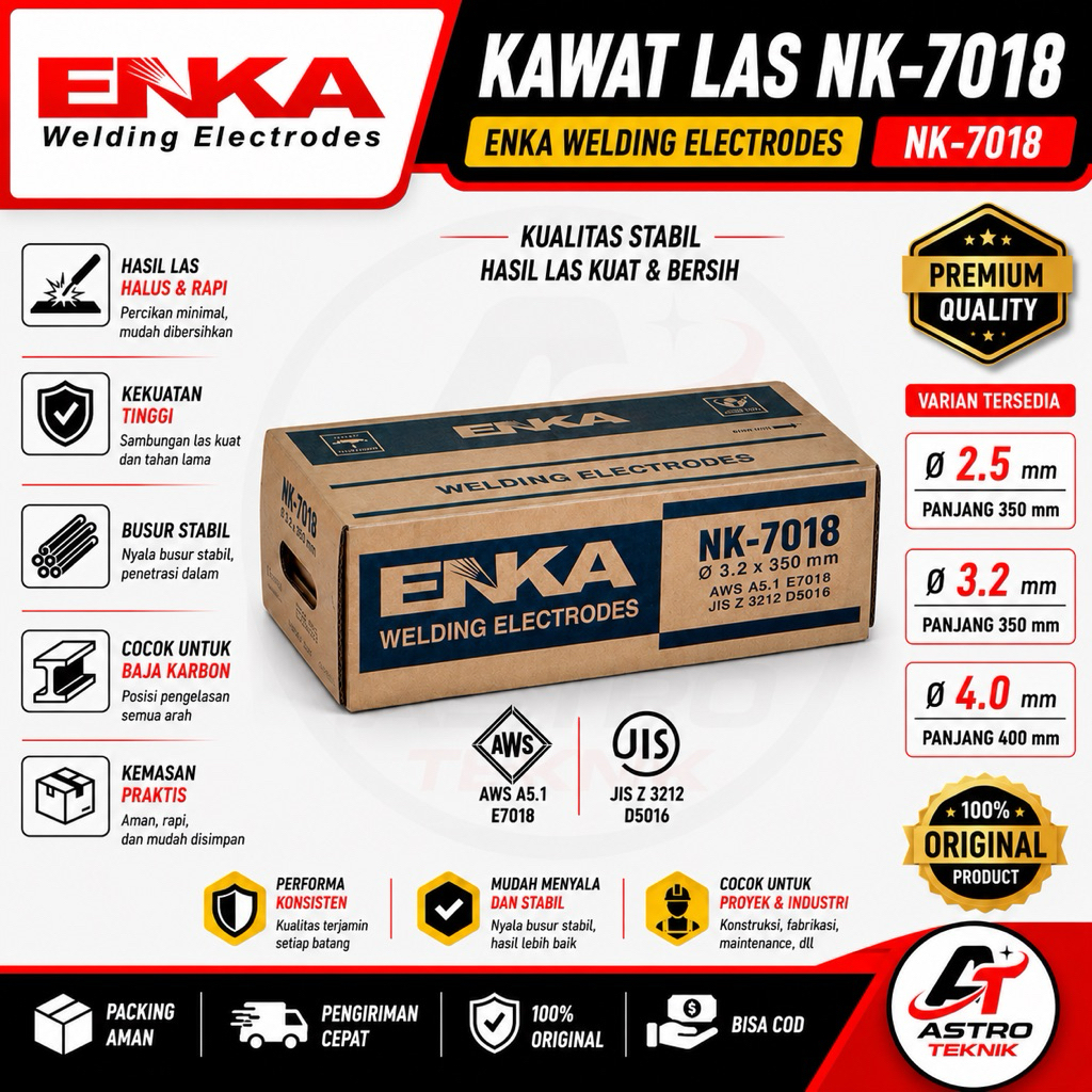 Welding Electrode / Kawat Las ENKA NK-7018 / AWS 7018 5kg/box, 4box/karton