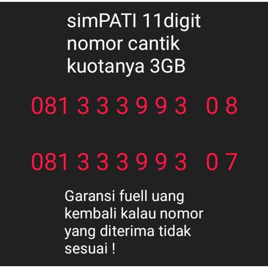 simPATI 11digit noCantik kuotanya 3GB