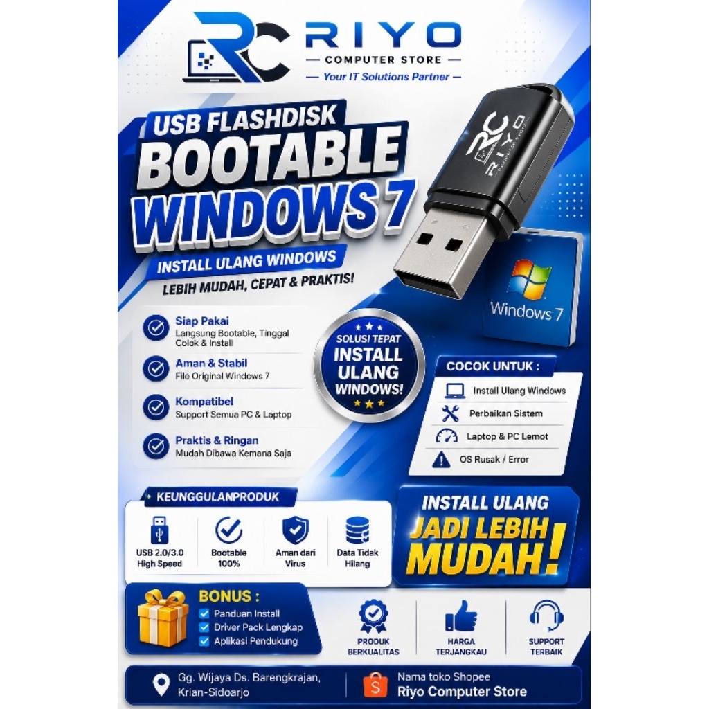 USB BOOTABLE WINDOWS 7,8,10,11 INCLUDE FLASHDISK SANDISK ORIGINAL 16GB