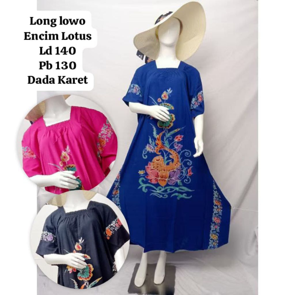 WULU BATIK Longdress Lowo Colet Motif Encim Lotus Koi Dada Karet Jumbo LD 140 PB 130