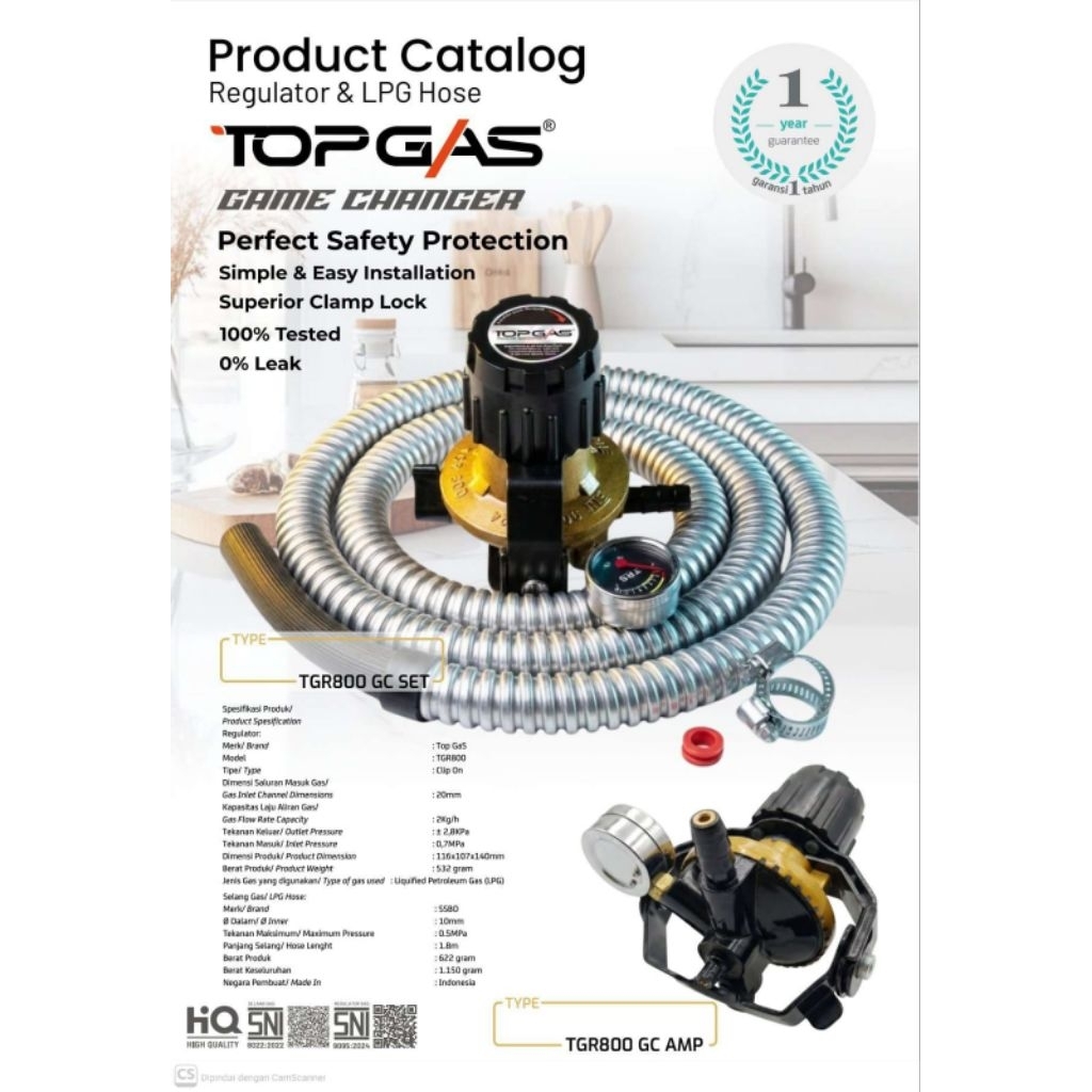 Selang Plus Regulator Top Gas Game Changer Selang Regulator Kompor Gas LPG Tekanan Rendah Double Loc