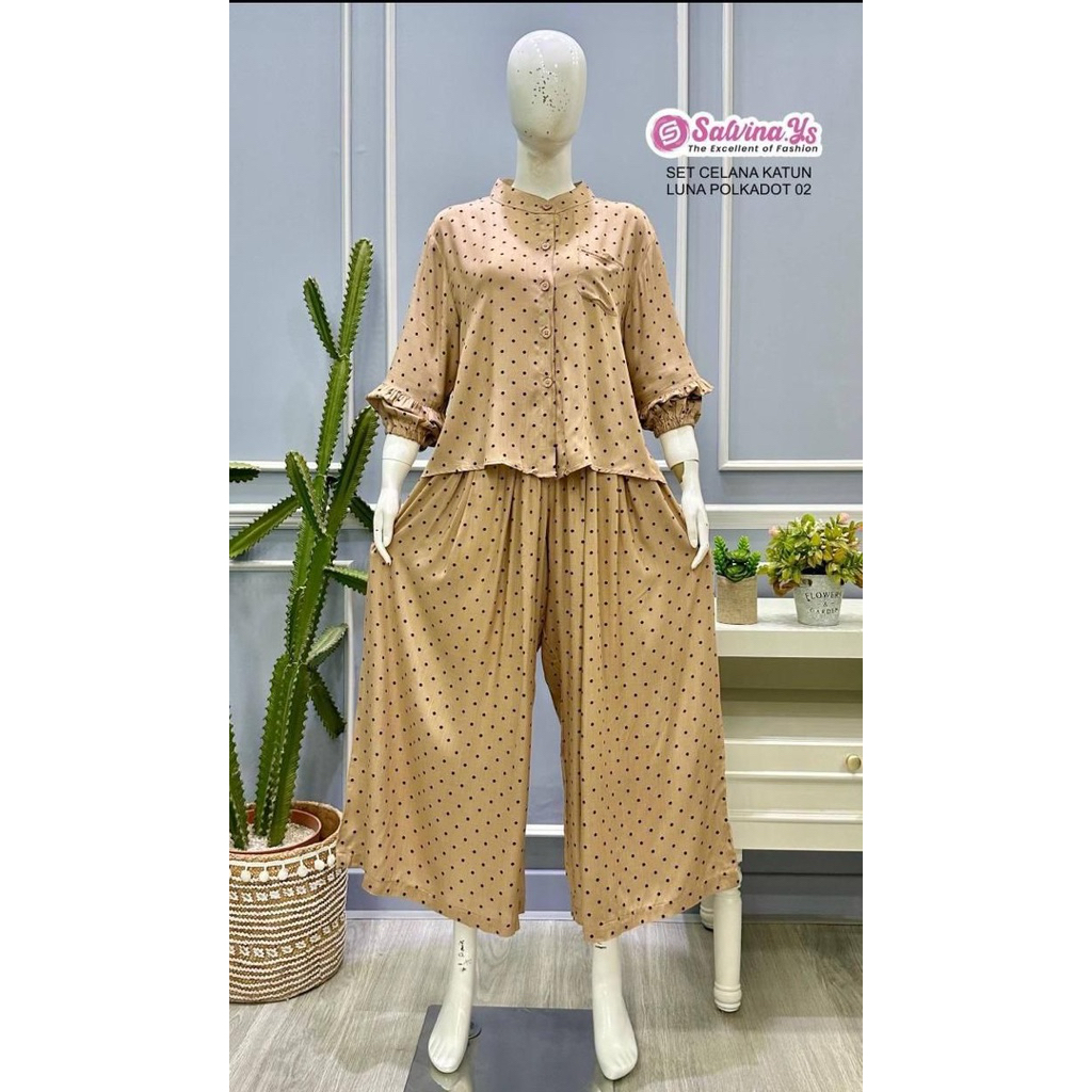 Salvina setelan celana rayon vischose polkadot