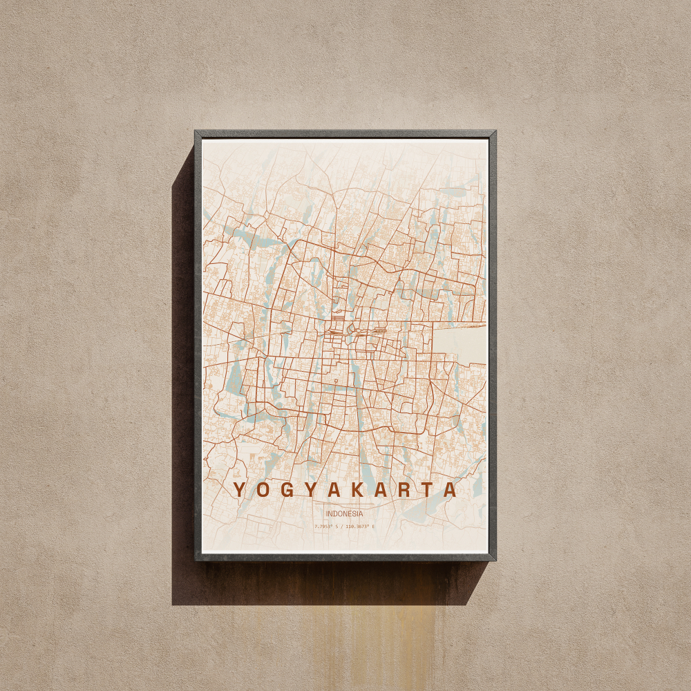 Yogyakarta City Map Wall Art Poster Peta Kota Jogja Hiasan Dinding Aesthetic Ukuran A3