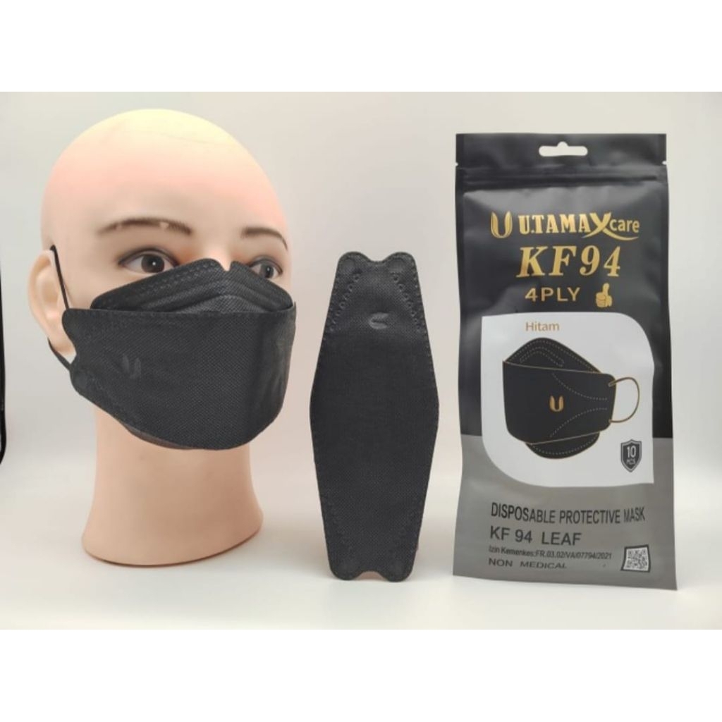 Masker KF94 Utama Care 4 Ply Isi 10 Pcs Original Hitam Putih Warna
