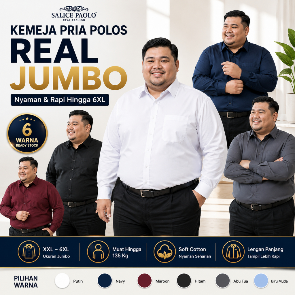 Kemeja Pria JUMBO Salice Paolo Putih Abu Tua Hitam Marun Panjang Reguler XXL XXXL XXXXL