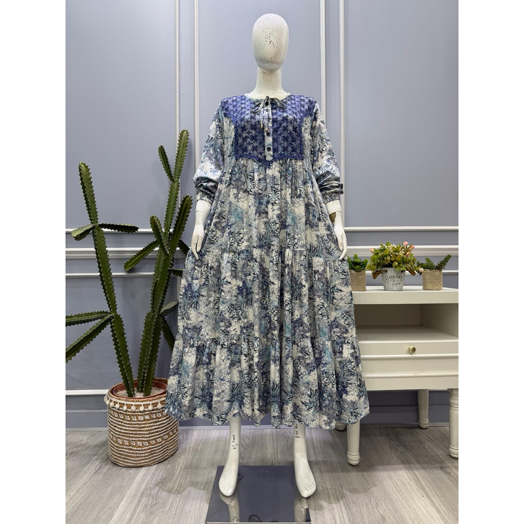 Midi dress Salvina ys motif songket corak and bunga kecil