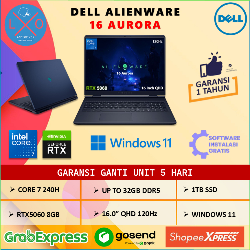 Laptop Dell Alienware 16 Aurora RTX5060 8GB Core 7 240H 32GB 1TB 16.0" QHD 120Hz Windows 11 Home