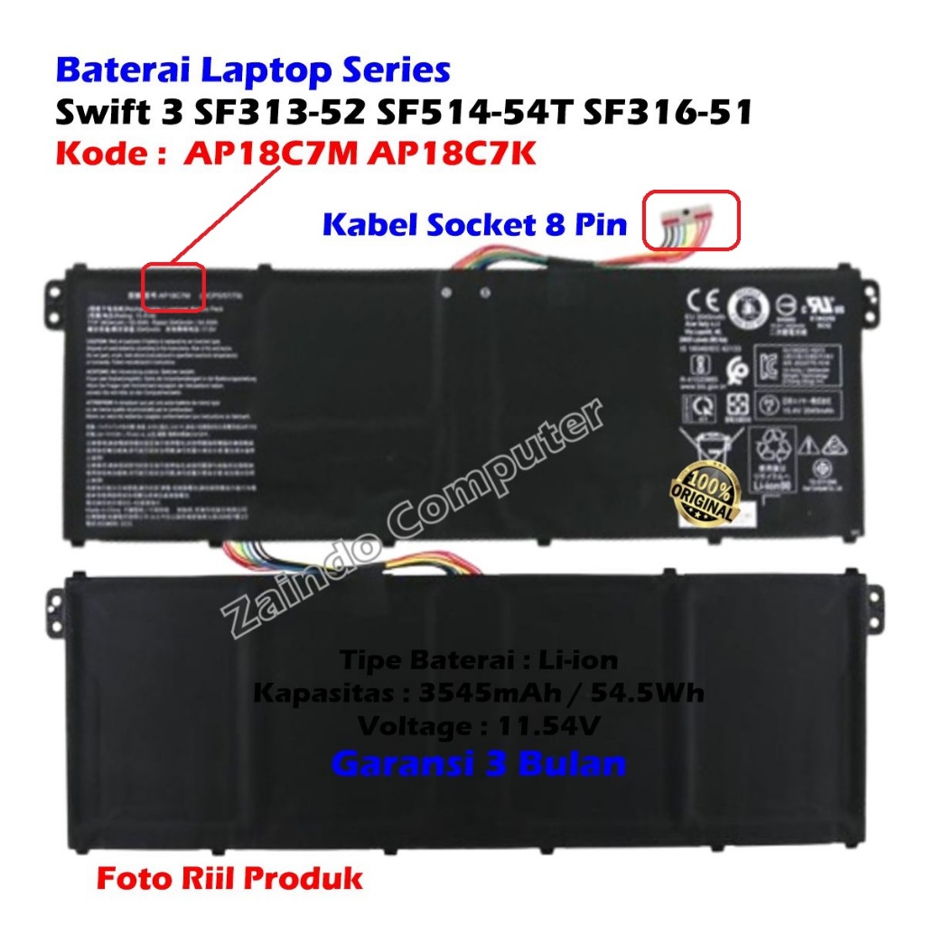 KODE AP18C7M AP18C7K BATERAI ACER SPIN 5 SP513-54N SP513-55N - SWIFT 3 SF313-52 SF313-52G SF313-53 S