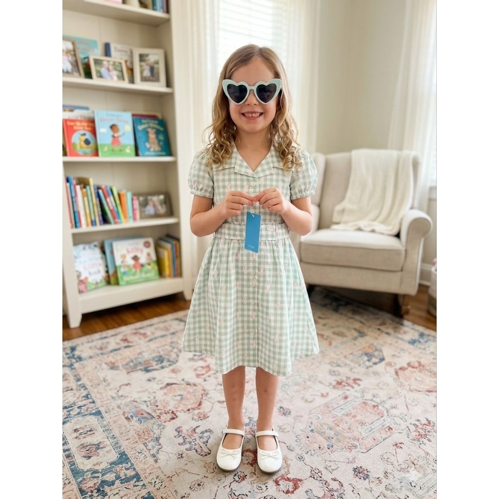 READY STOCK Dress plus kacamata brand Draper James motif kotak kotak kelinci