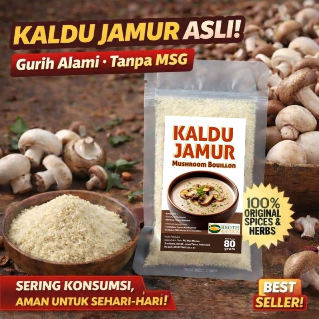 [80 Gram] Kaldu Jamur Non MSG Asli, Kaldu Jamur Gurih Tanpa MSG, Kaldu Jamur Bahan Alami