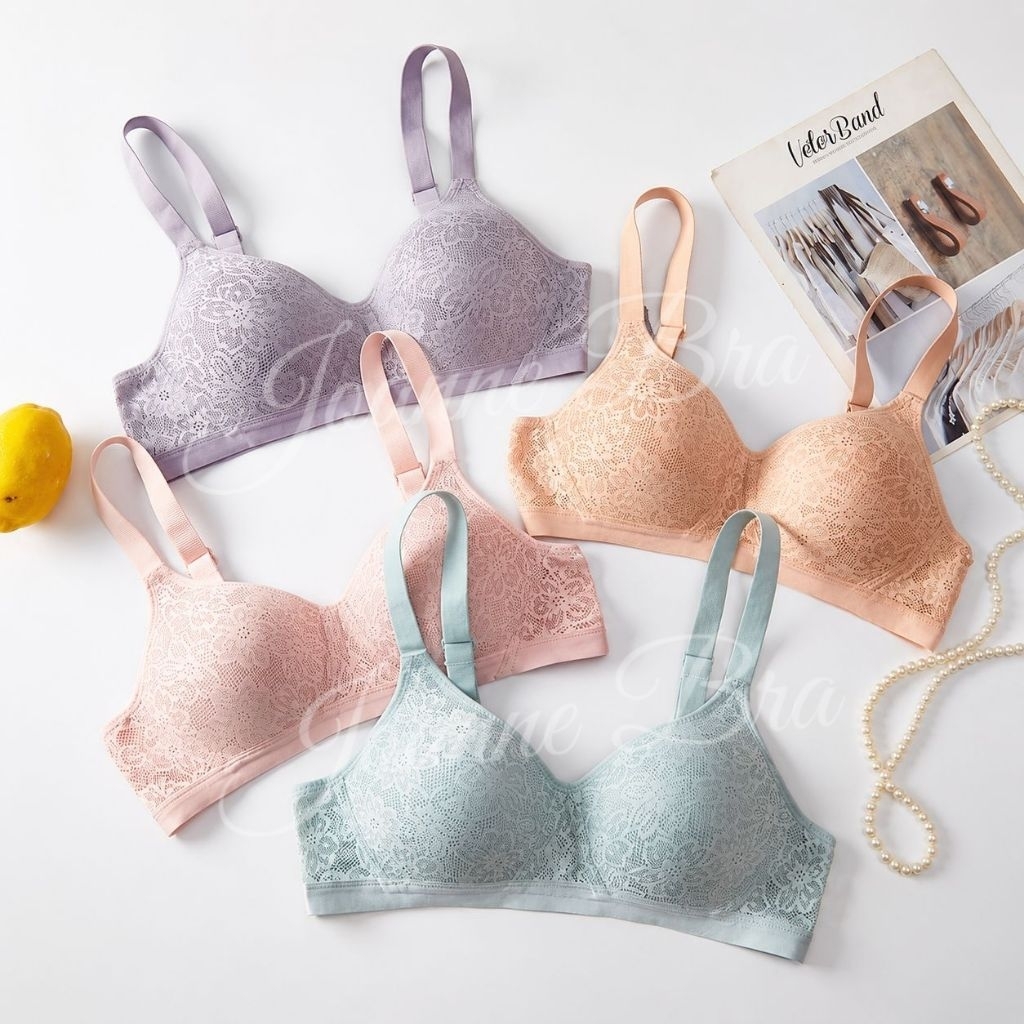 Elena Bra BH Baby Skin Tanpa Kawat Busa Tipis Cup B Medium E 22006 - 34B - 42B - BH Brukat Kait 3 Fu
